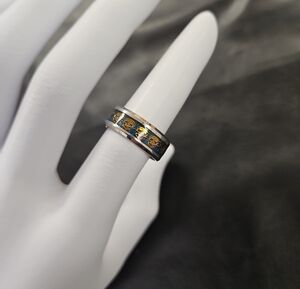 Blue and Gold Skull Inlay Men's Stainless Steel Ring